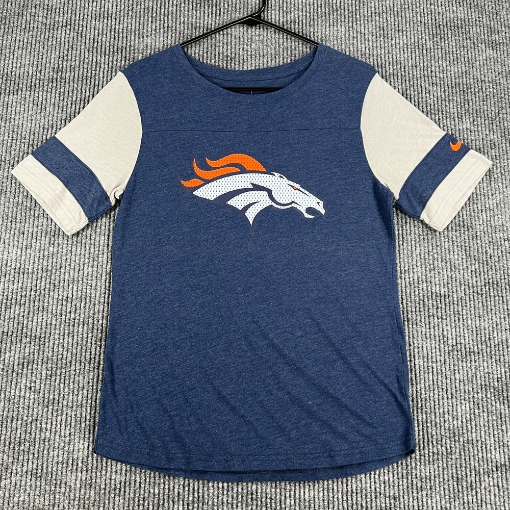 Denver Broncos Shirt Nike Womens Medium Blue 1/2 Sleeve Crew NFL Football